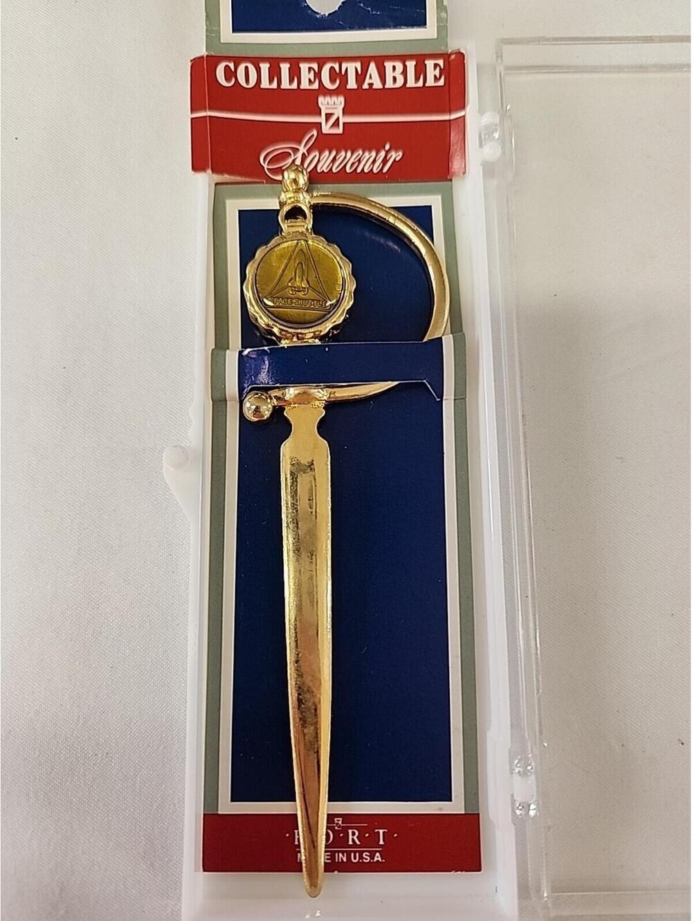Vintage Space Shuttle Gold Tone Sword Letter Opener Souvenir 4.5”